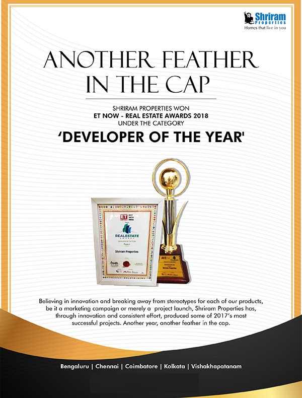 Shriram Properties awarded the Developer of the Year by ET Now Real Estate Awards 2018 Update
